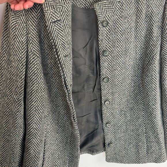 KATE HILL | Black & White Herringbone Peplum Wool Blend Pea Coat | Women's 14P - Picture 4 of 10